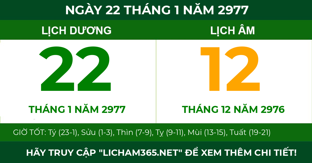 lịch âm ngày 22 tháng 1 năm 2977