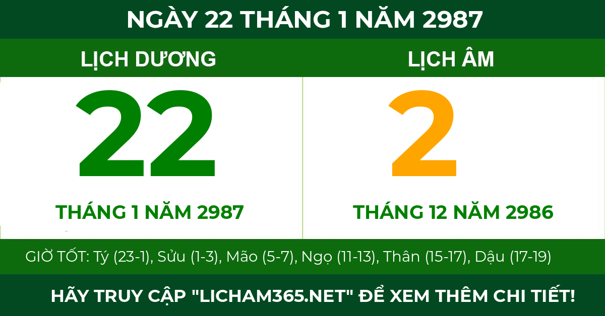 lịch âm ngày 22 tháng 1 năm 2987