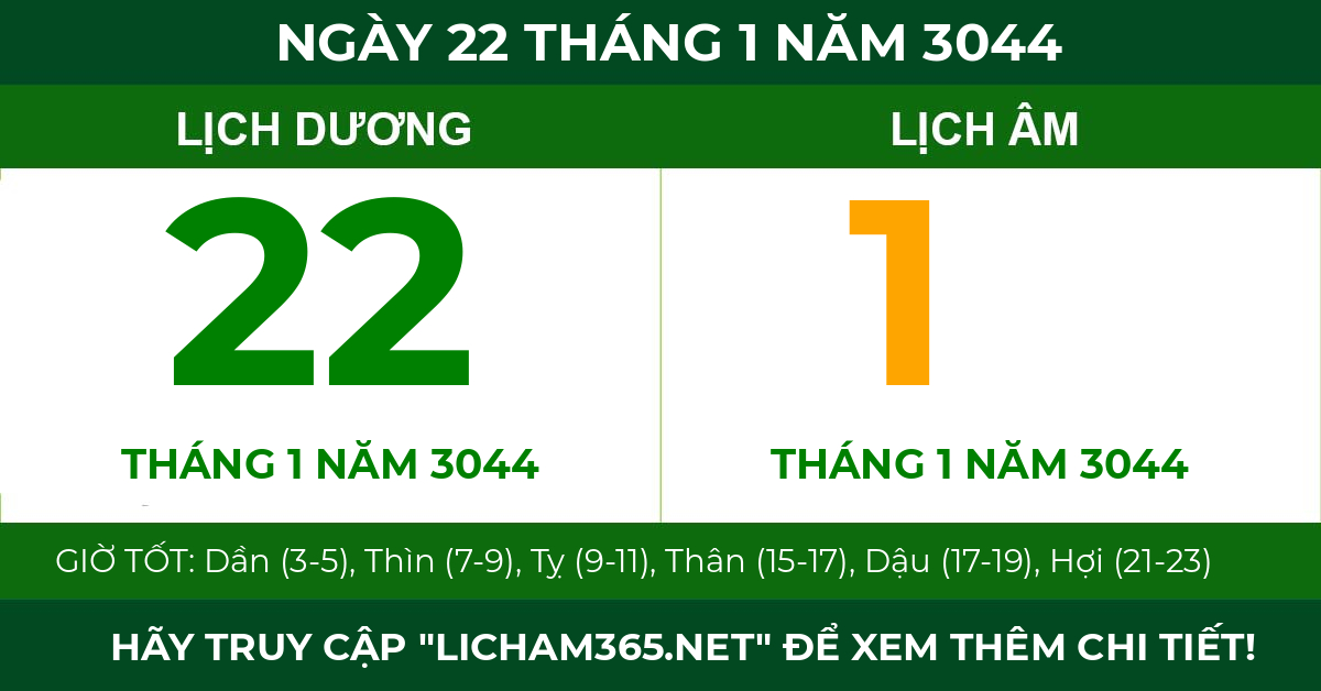 lịch âm ngày 22 tháng 1 năm 3044
