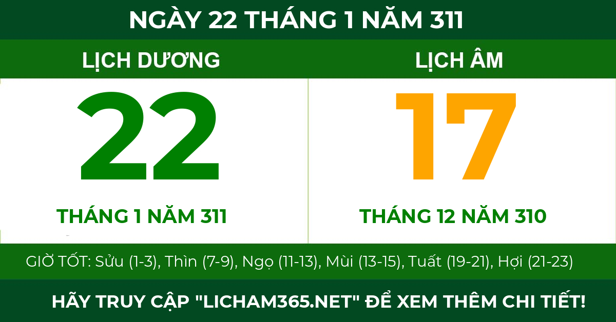 lịch âm ngày 22 tháng 1 năm 311