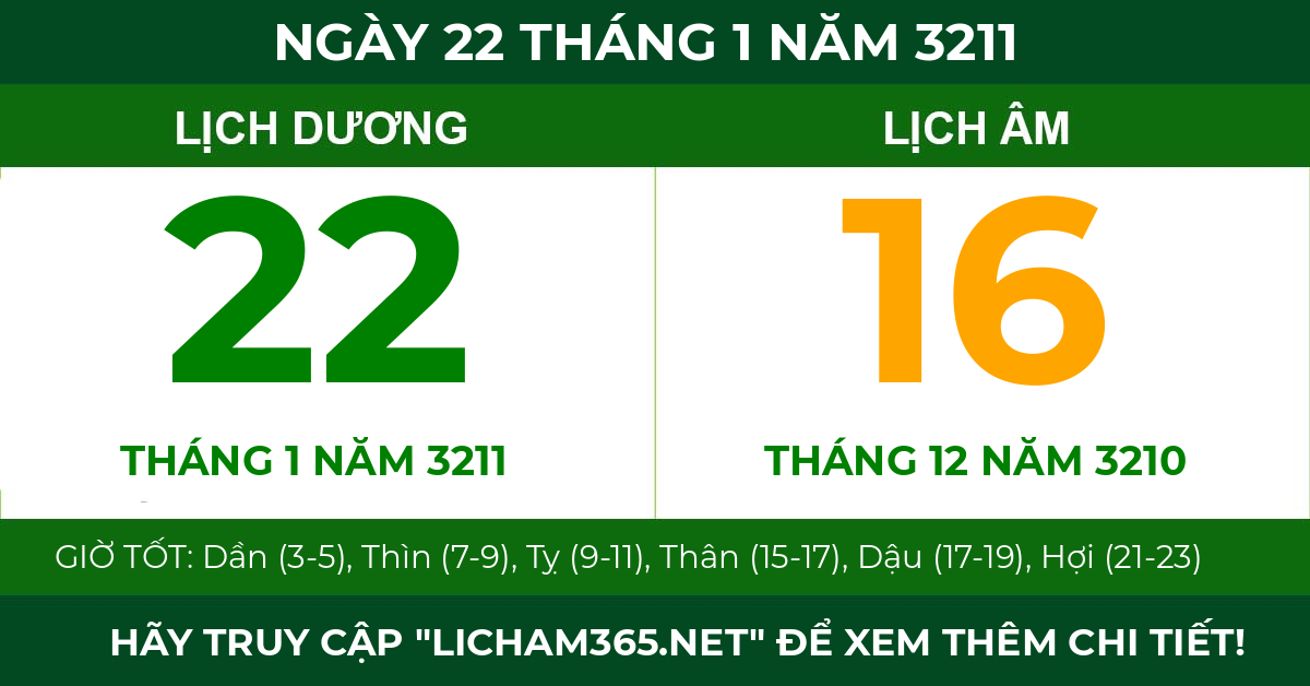 lịch âm ngày 22 tháng 1 năm 3211