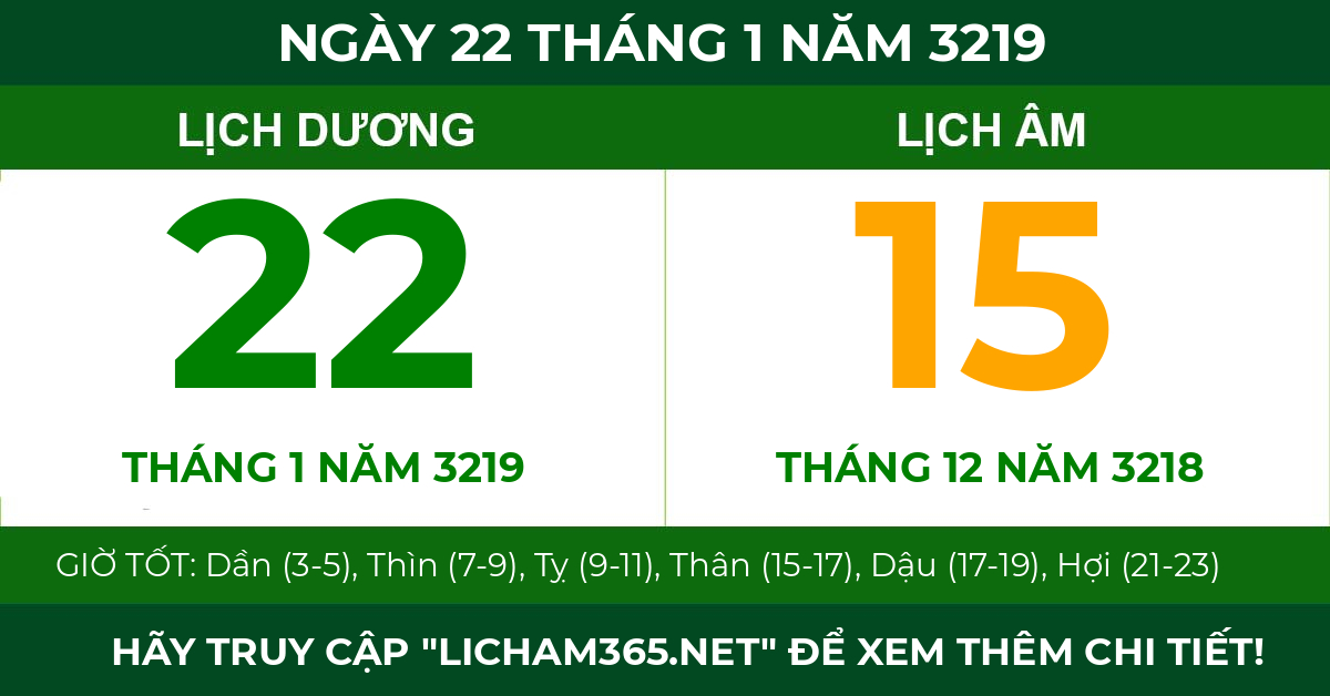 lịch âm ngày 22 tháng 1 năm 3219