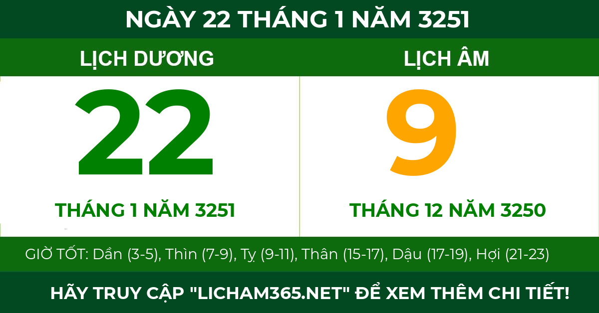 lịch âm ngày 22 tháng 1 năm 3251