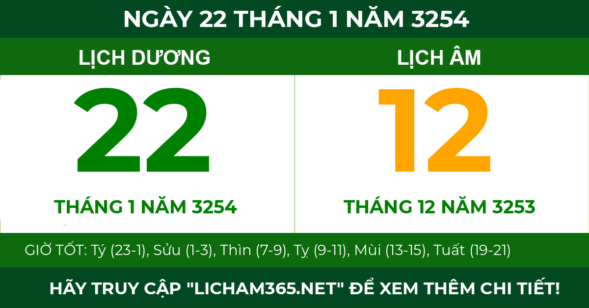 lịch âm ngày 22 tháng 1 năm 3254