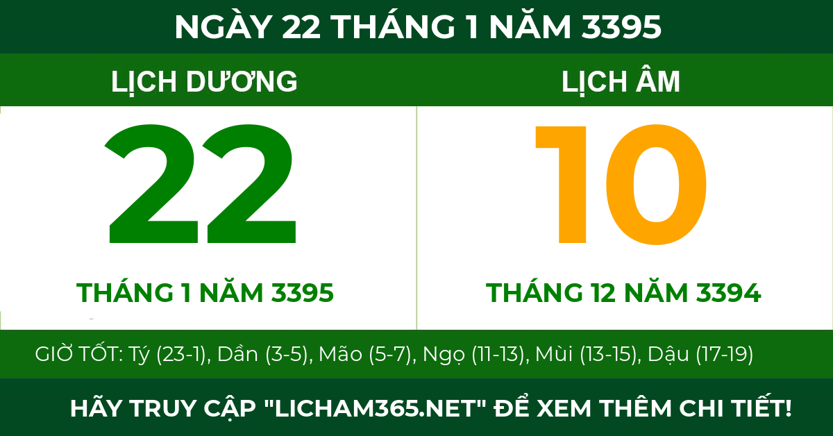 lịch âm ngày 22 tháng 1 năm 3395