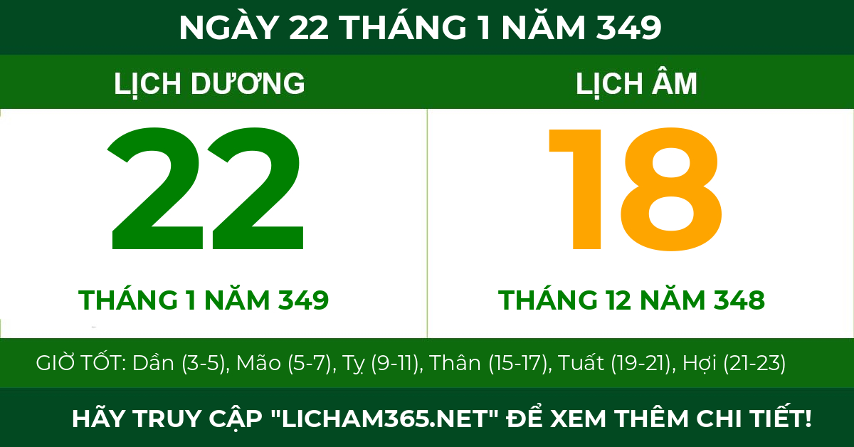 lịch âm ngày 22 tháng 1 năm 349