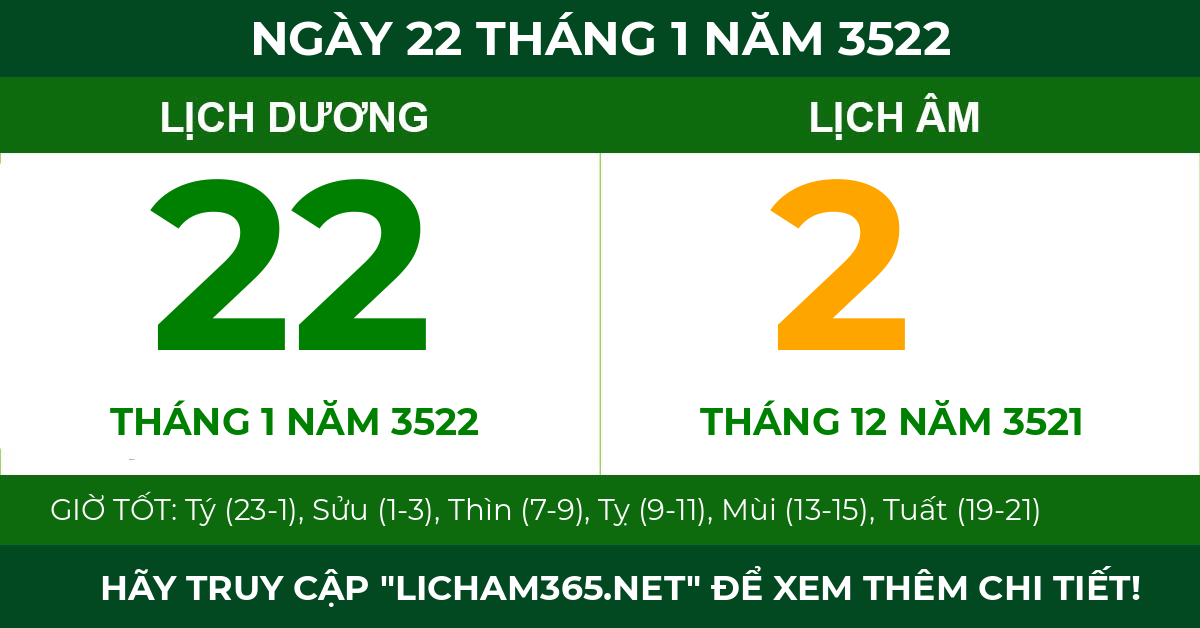 lịch âm ngày 22 tháng 1 năm 3522