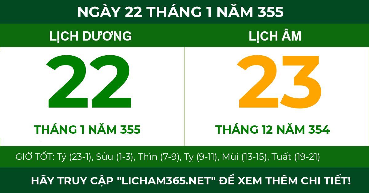 lịch âm ngày 22 tháng 1 năm 355