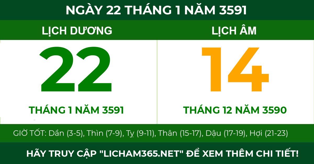 lịch âm ngày 22 tháng 1 năm 3591