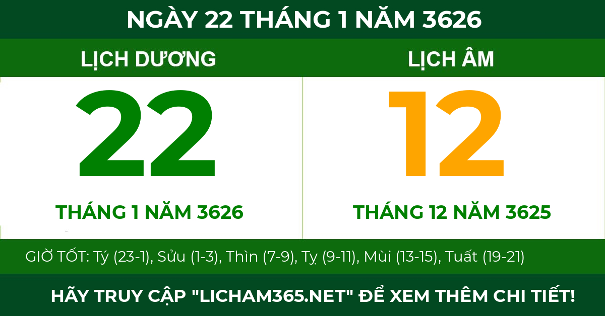 lịch âm ngày 22 tháng 1 năm 3626