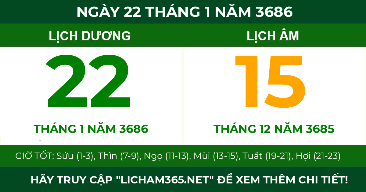 lịch âm ngày 22 tháng 1 năm 3686