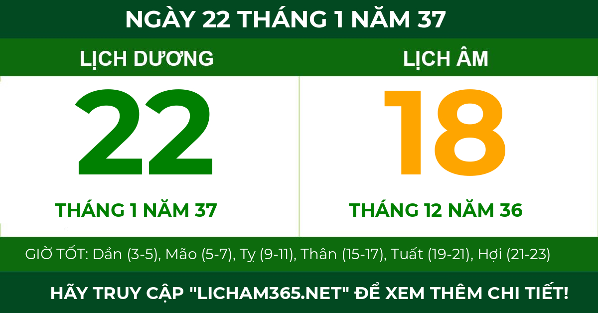 lịch âm ngày 22 tháng 1 năm 37