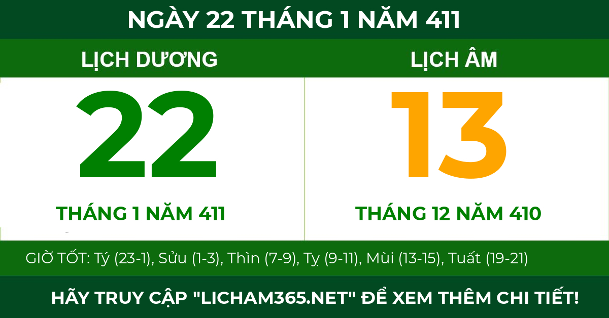 lịch âm ngày 22 tháng 1 năm 411