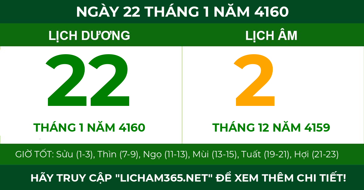 lịch âm ngày 22 tháng 1 năm 4160