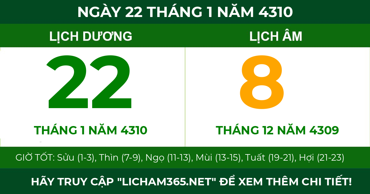 lịch âm ngày 22 tháng 1 năm 4310