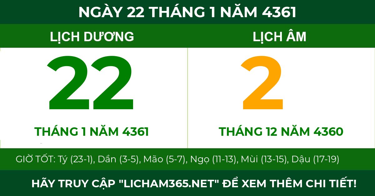 lịch âm ngày 22 tháng 1 năm 4361