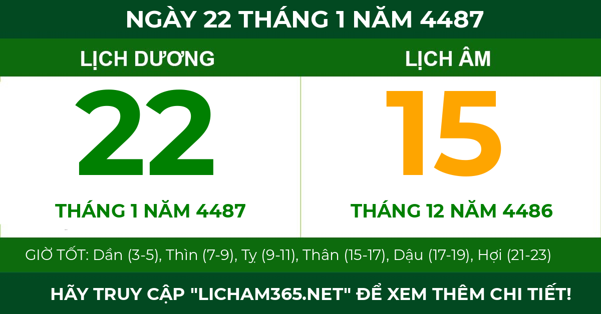 lịch âm ngày 22 tháng 1 năm 4487