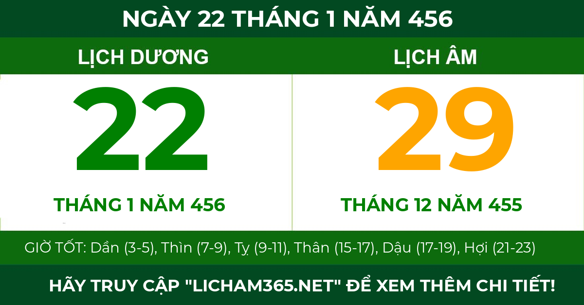 lịch âm ngày 22 tháng 1 năm 456