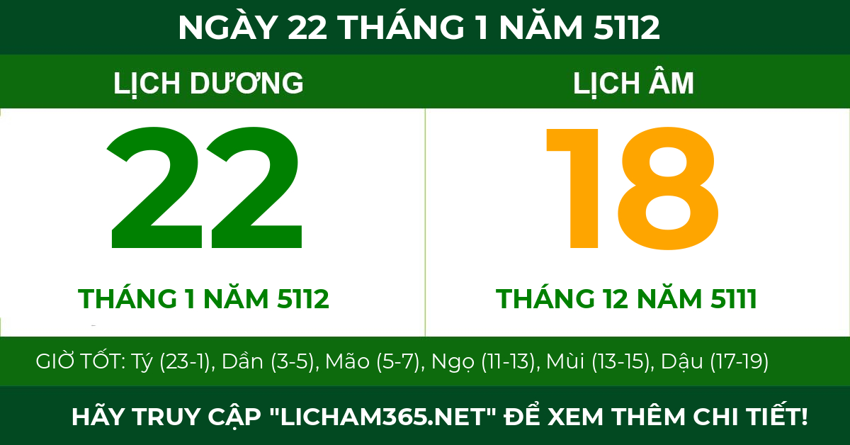 lịch âm ngày 22 tháng 1 năm 5112