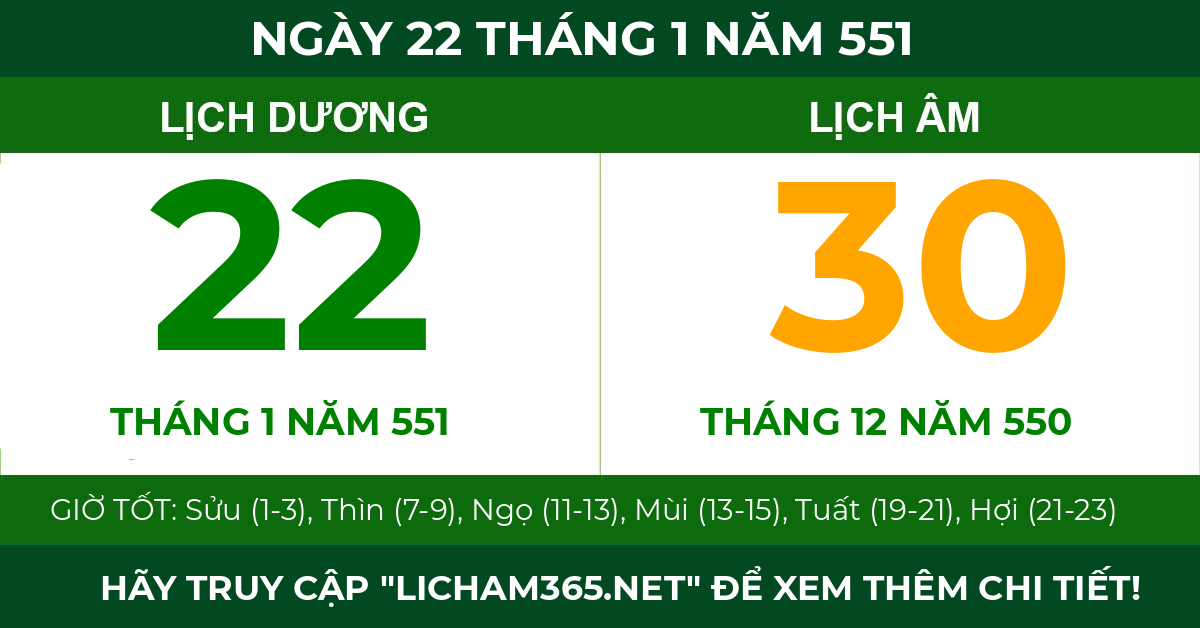 lịch âm ngày 22 tháng 1 năm 551