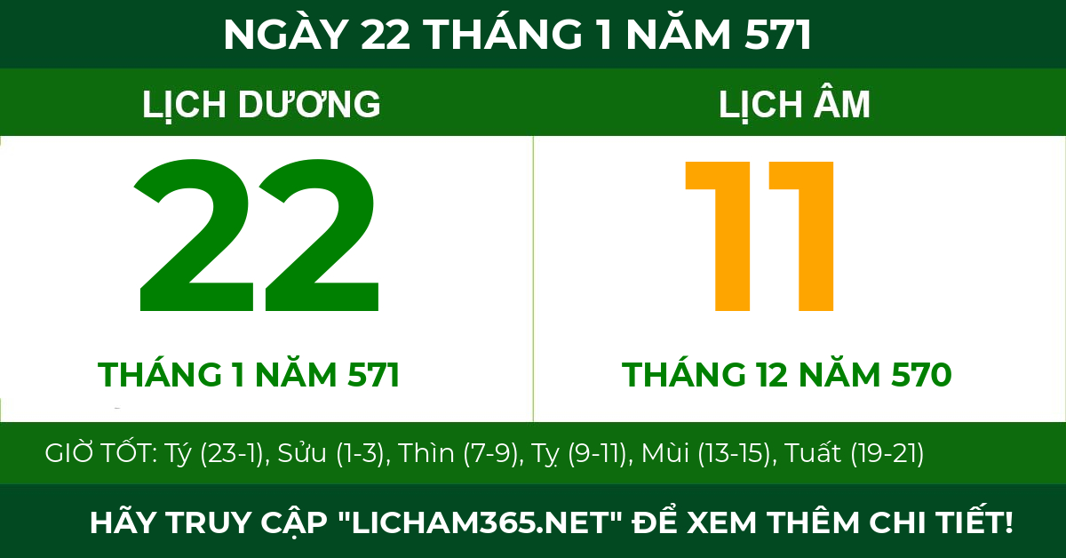 lịch âm ngày 22 tháng 1 năm 571