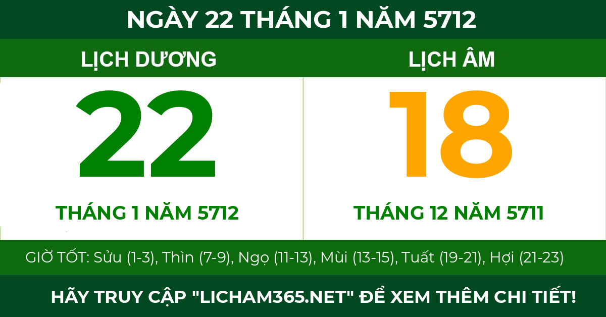 lịch âm ngày 22 tháng 1 năm 5712