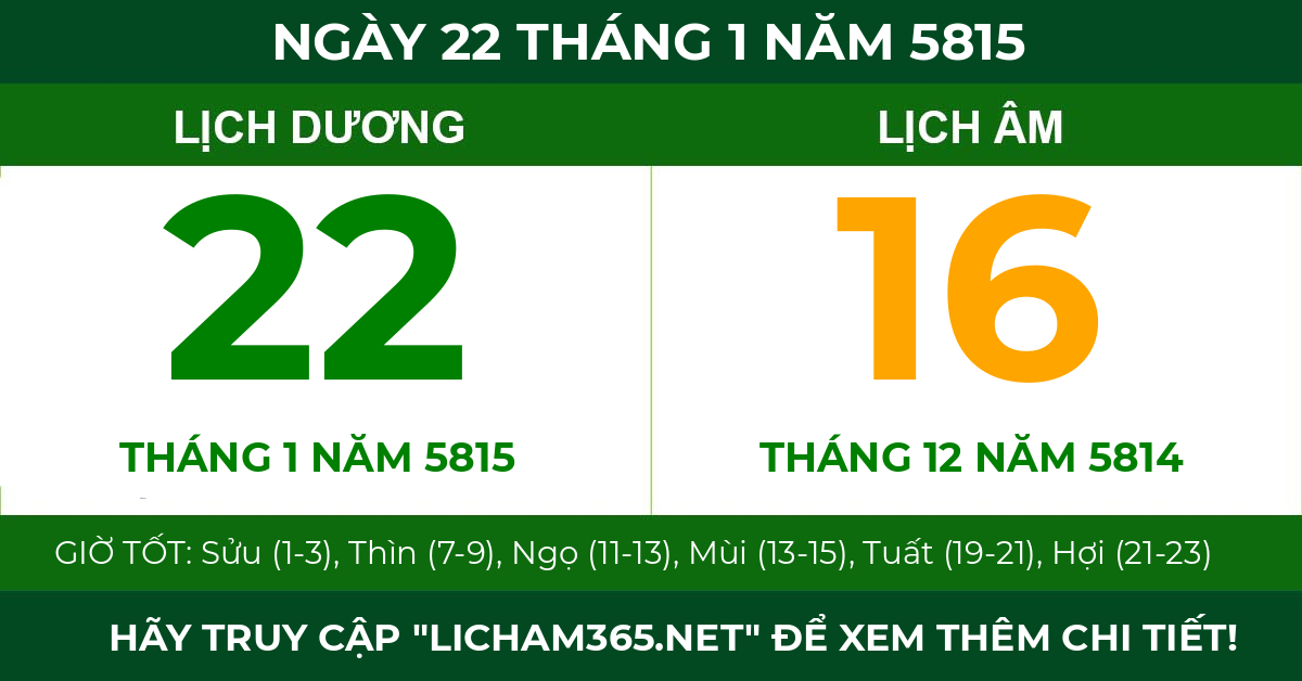 lịch âm ngày 22 tháng 1 năm 5815