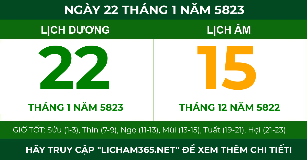 lịch âm ngày 22 tháng 1 năm 5823