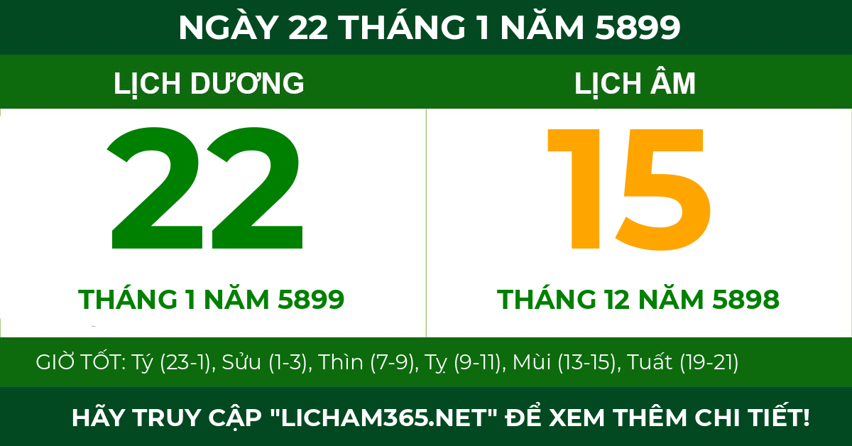 lịch âm ngày 22 tháng 1 năm 5899