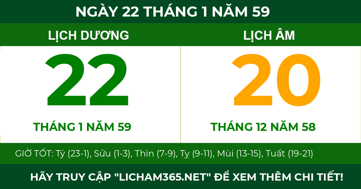 lịch âm ngày 22 tháng 1 năm 59