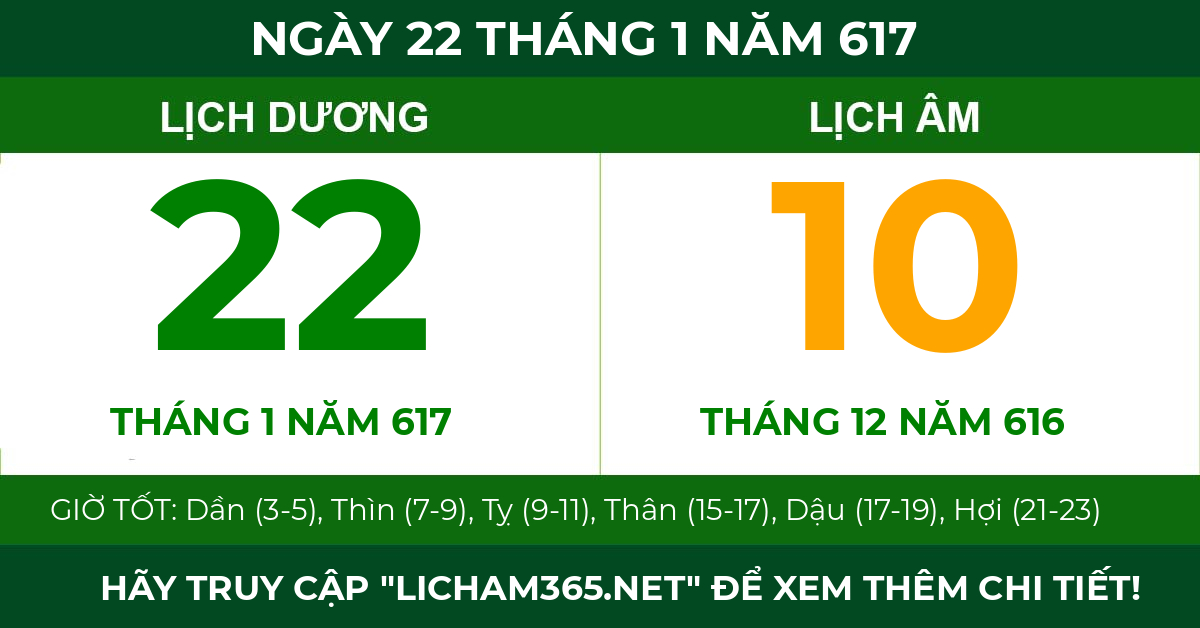 lịch âm ngày 22 tháng 1 năm 617
