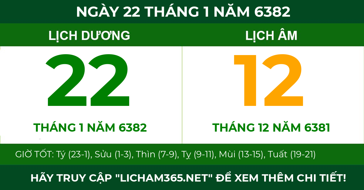 lịch âm ngày 22 tháng 1 năm 6382