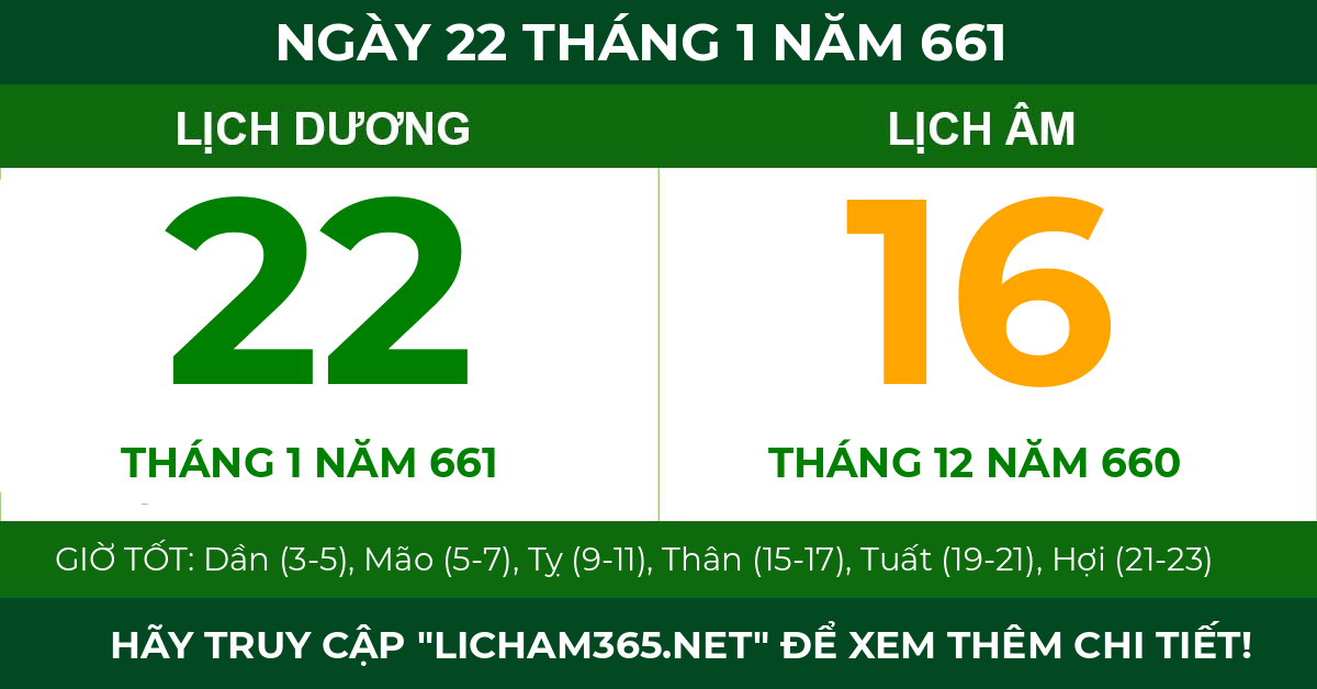 lịch âm ngày 22 tháng 1 năm 661