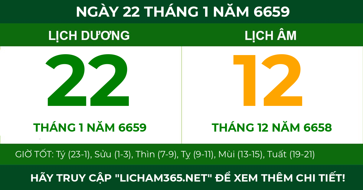 lịch âm ngày 22 tháng 1 năm 6659