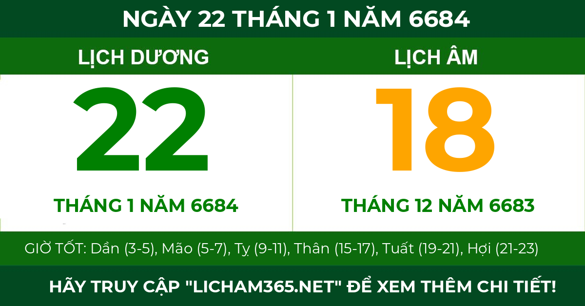 lịch âm ngày 22 tháng 1 năm 6684