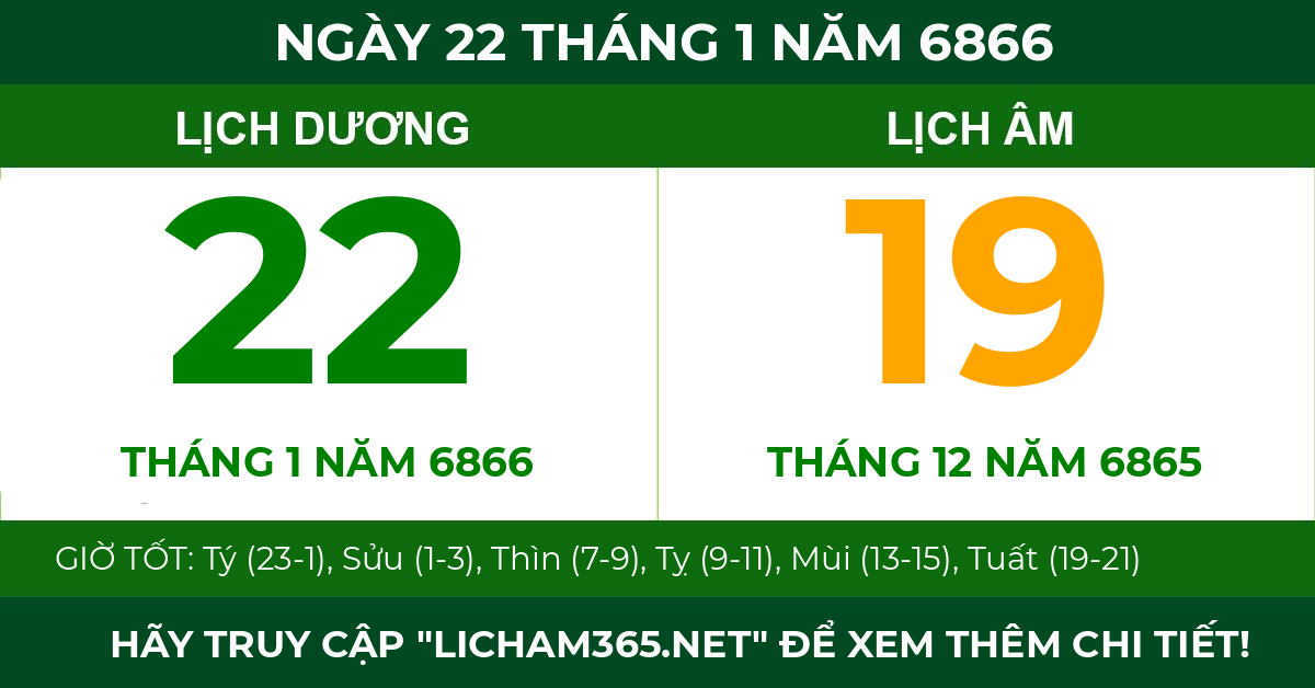 lịch âm ngày 22 tháng 1 năm 6866