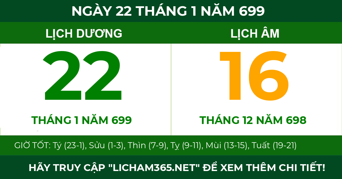 lịch âm ngày 22 tháng 1 năm 699