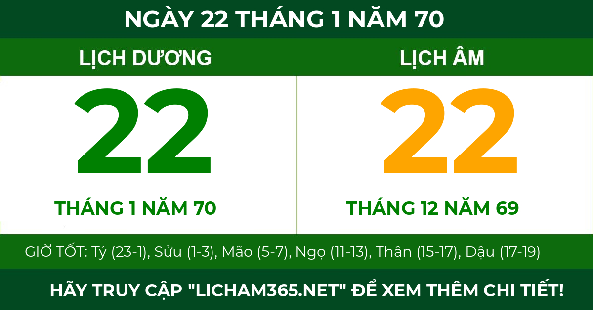 lịch âm ngày 22 tháng 1 năm 70