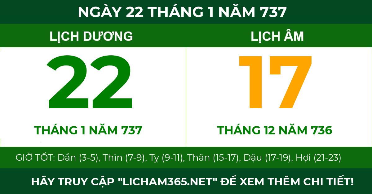 lịch âm ngày 22 tháng 1 năm 737