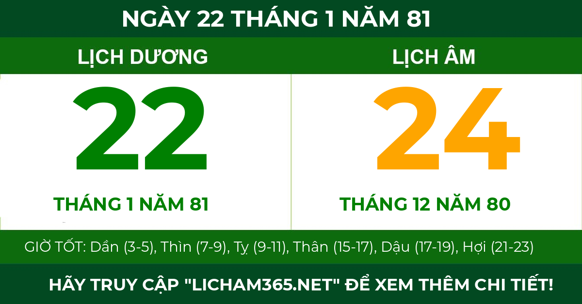 lịch âm ngày 22 tháng 1 năm 81