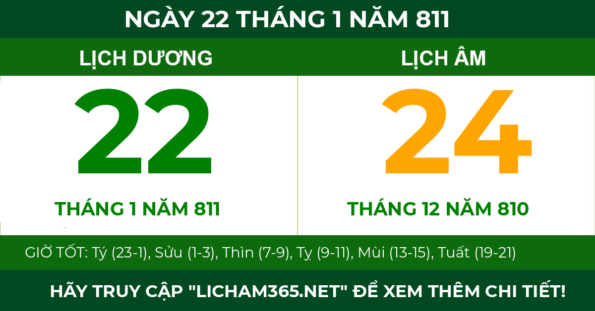 lịch âm ngày 22 tháng 1 năm 811