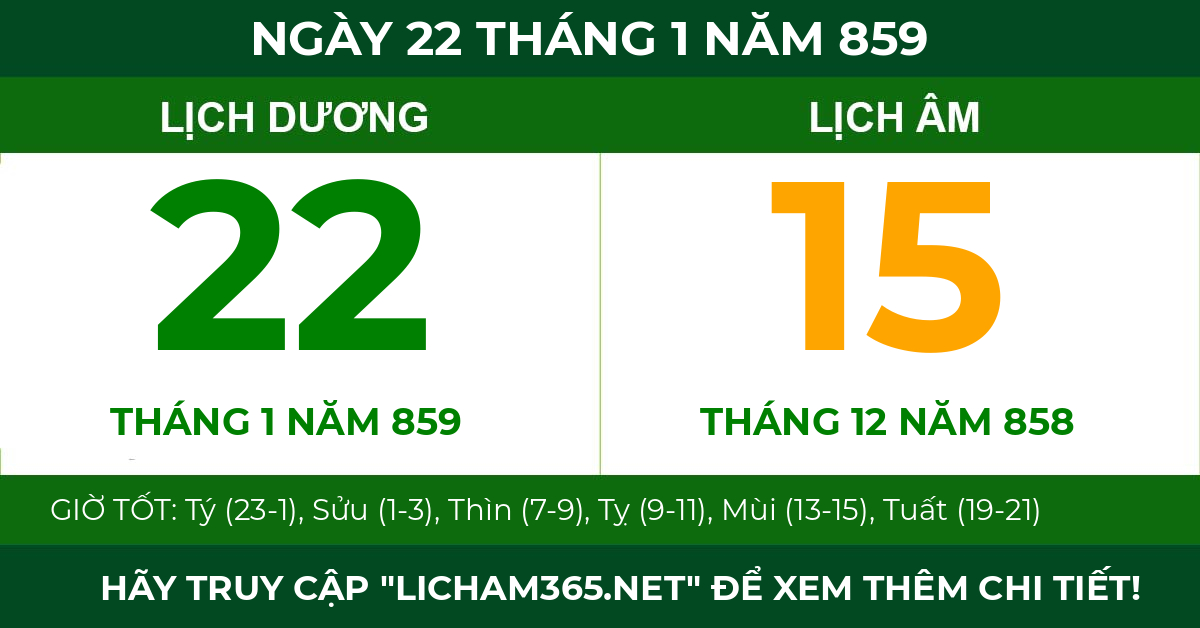 lịch âm ngày 22 tháng 1 năm 859