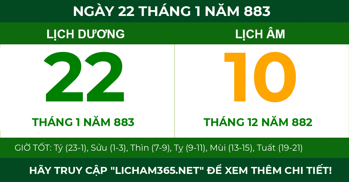 lịch âm ngày 22 tháng 1 năm 883