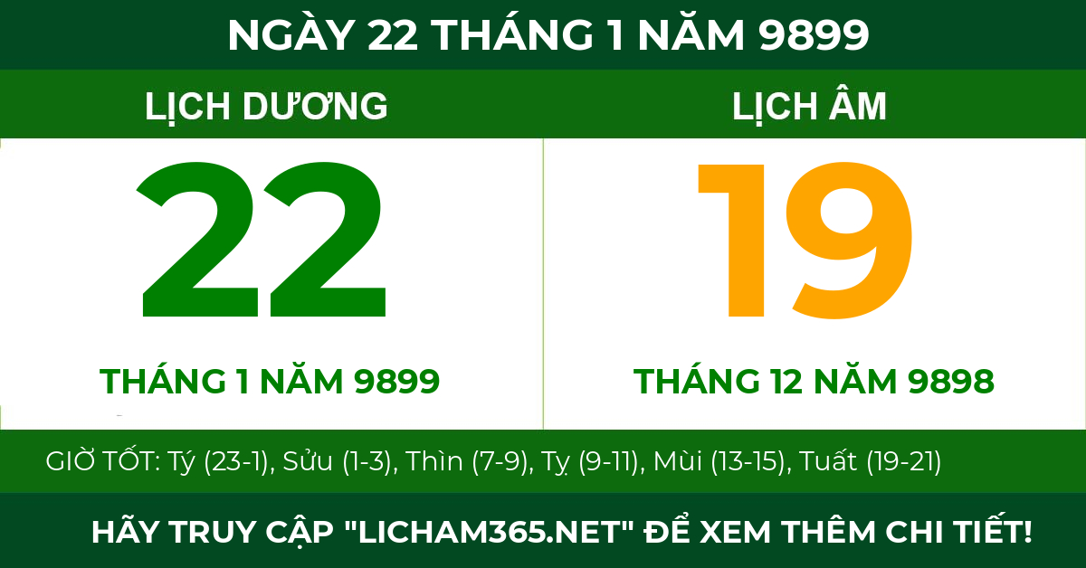 lịch âm ngày 22 tháng 1 năm 9899