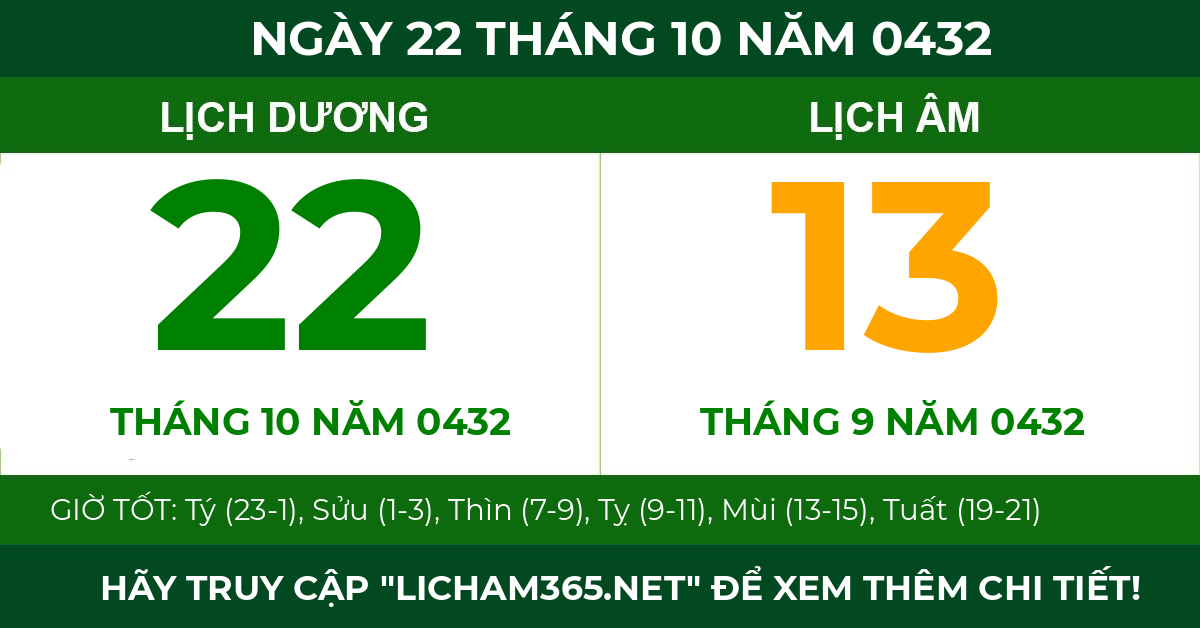lịch âm ngày 22 tháng 10 năm 0432
