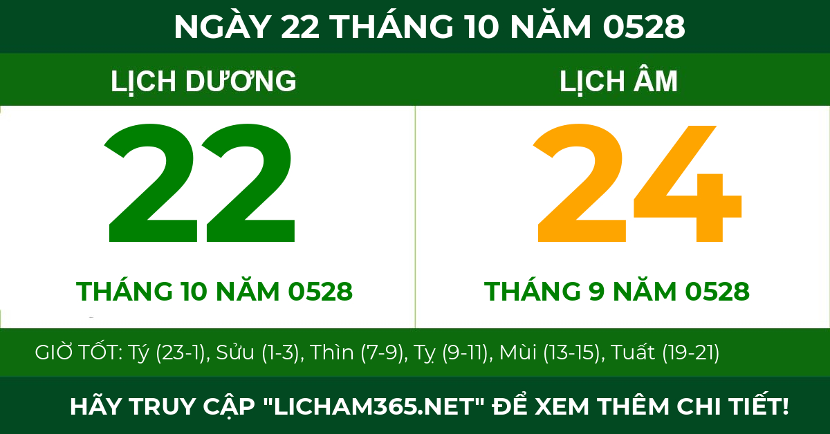 lịch âm ngày 22 tháng 10 năm 0528
