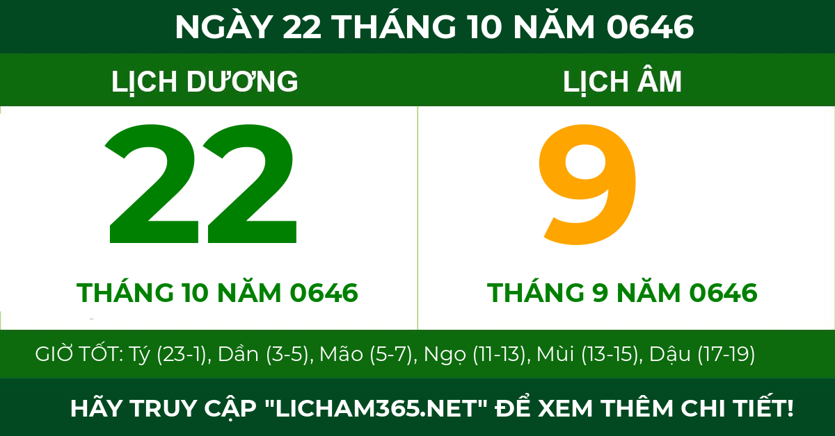 lịch âm ngày 22 tháng 10 năm 0646