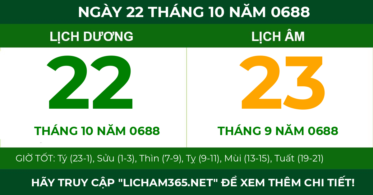 lịch âm ngày 22 tháng 10 năm 0688