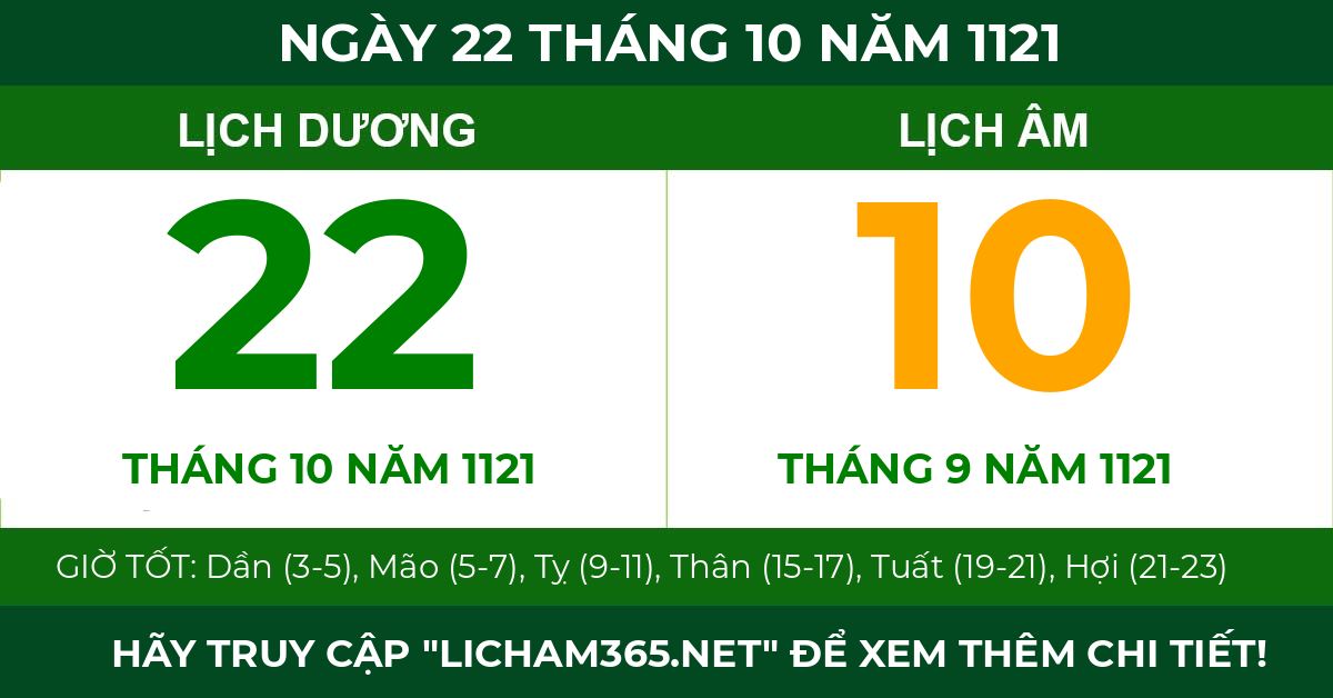 lịch âm ngày 22 tháng 10 năm 1121
