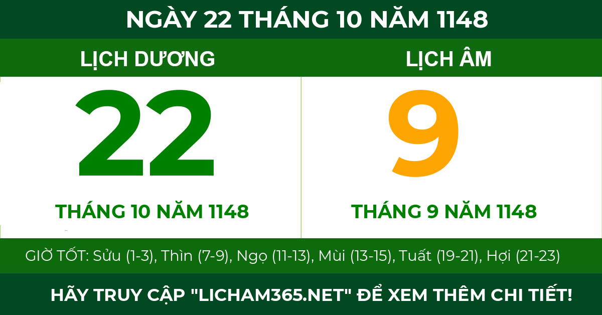 lịch âm ngày 22 tháng 10 năm 1148